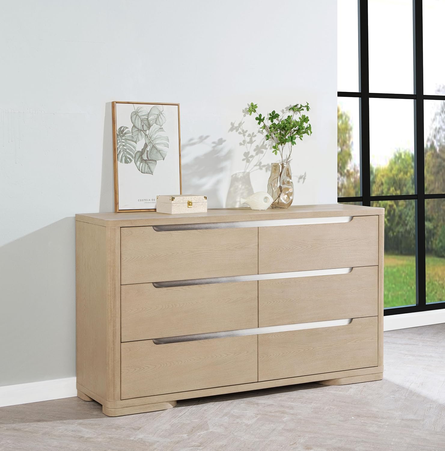 Coaster Home Furnishings - Ladera - Wood - 6-Drawer Dresser with Contemporary Style, Metal Extension Glides and Nickel Finger Pulls - Bedroom - Light Elm - 225083