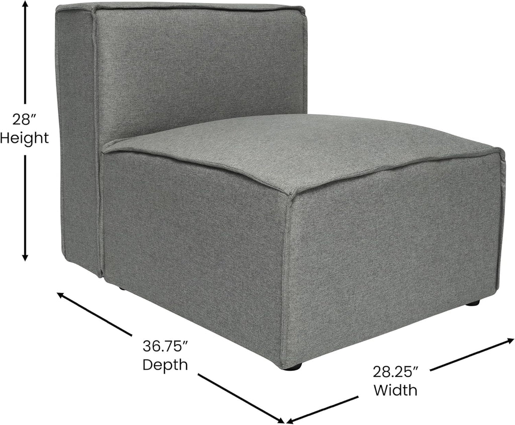 Flash Furniture Bridgetown Fabric Middle Chair Module for Sectional Sofa, Customizable Modular Couch Armless Middle Seat, Dark Gray