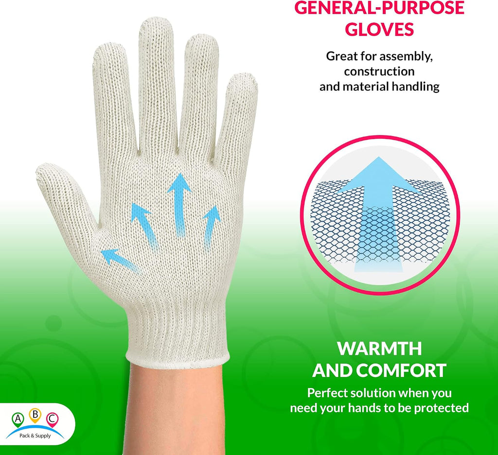 Work Gloves, Natural Cotton Polyester String Knit Gloves, 720 Pack (360 Pairs) Knit Work Glove with Elastic Wrist