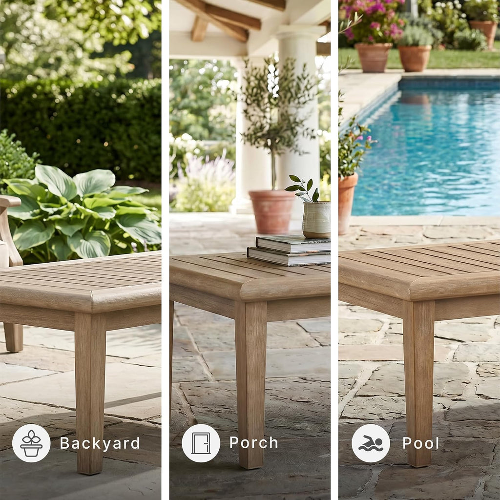Signature Design by Ashley Gerianne Outdoor Coffee Table, Eucalyptus Wood With 5‑Step Protective Finish & Slatted Top for Rain Shedding, Durable for Outside Patio Use, Brown