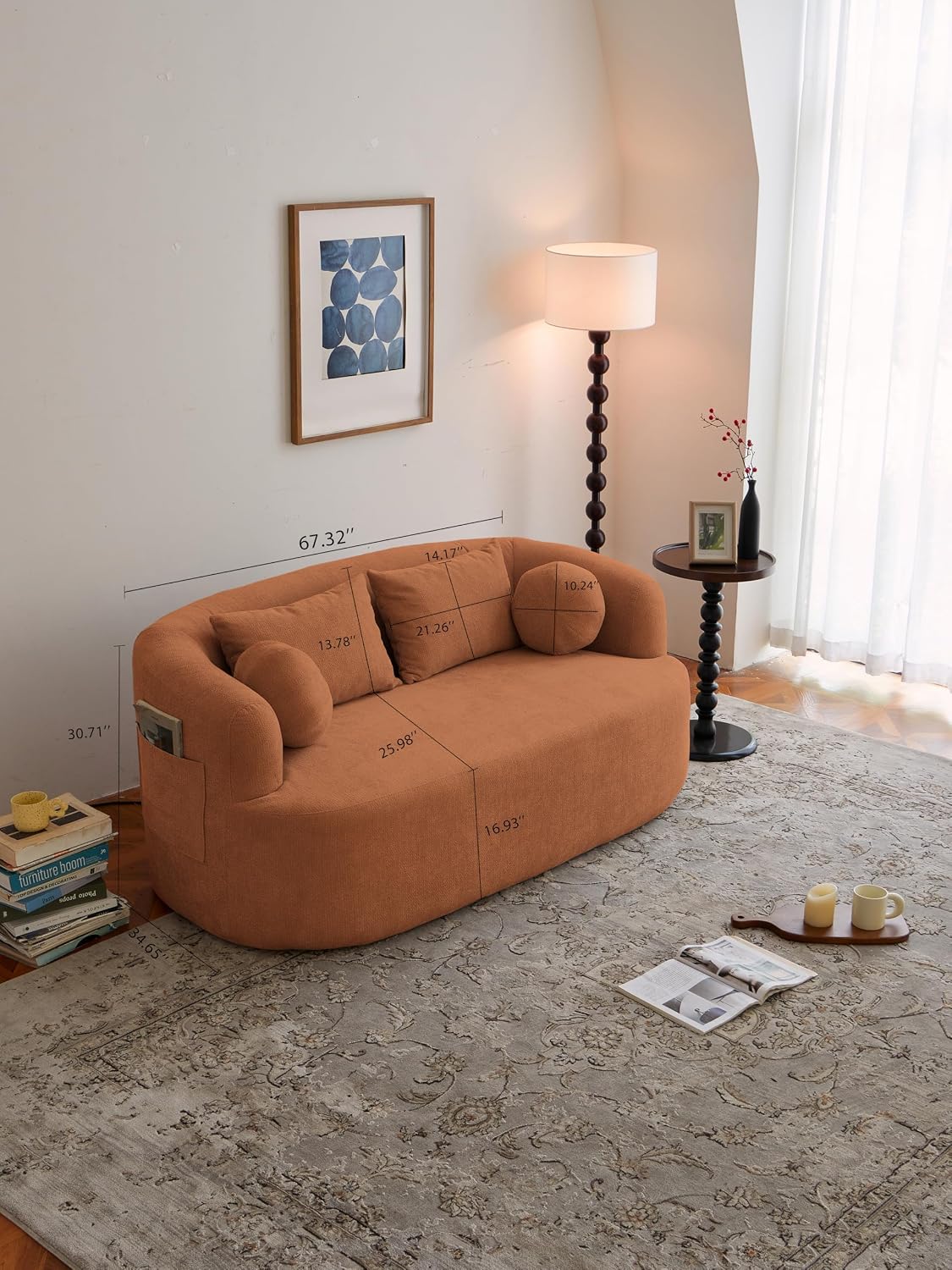 KEIKI 67' Sofa-in-a-Box Memory Foam 2-Seater Couch for Cozy Living Rooms, Deep-Seat Plush Chenille Loveseat, Easy-Transport No-Installation Couch for Bedroom, Studio, Home Office