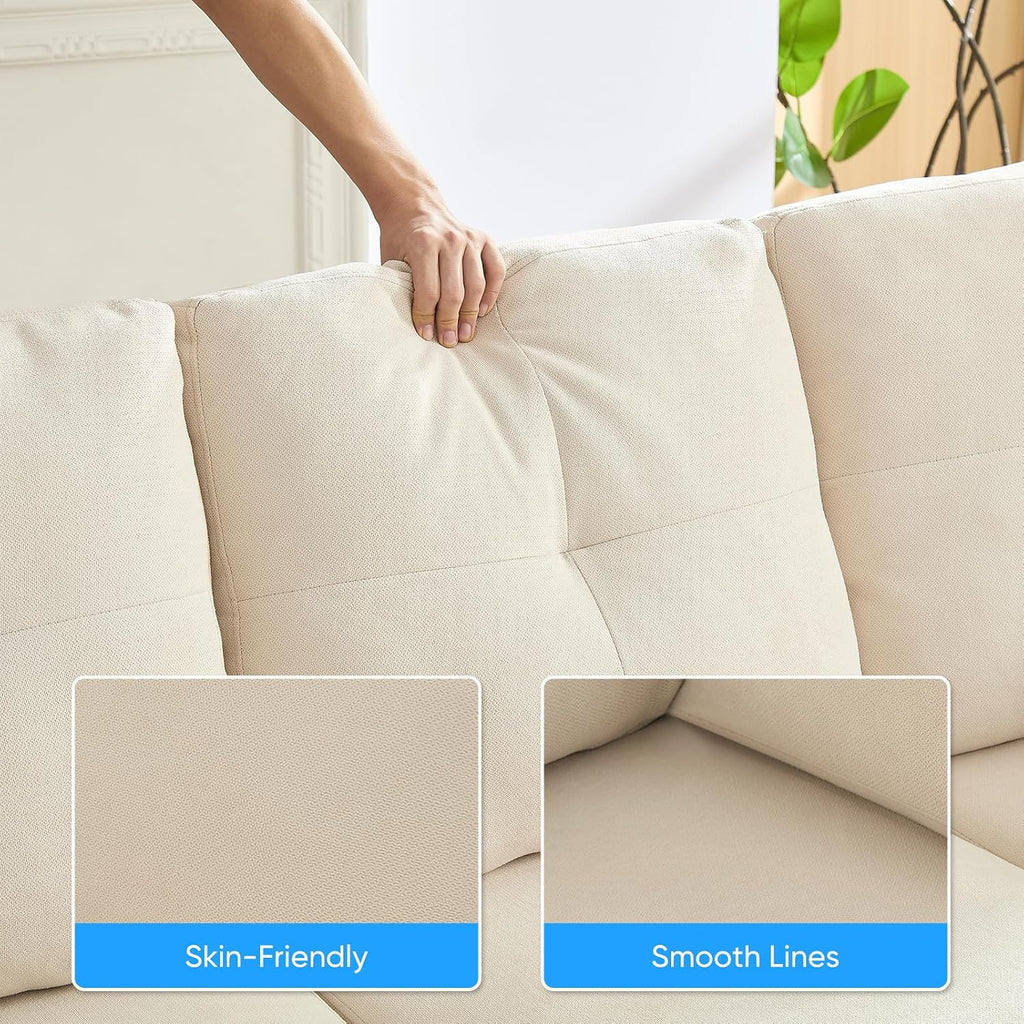 PUREMIND Sectional Home Sofa Living Room, Modern U-Shaped Sofa Couches with Double Chaise, Upholstered 4 Seater Sofa for Living Room, Apartment, Beige