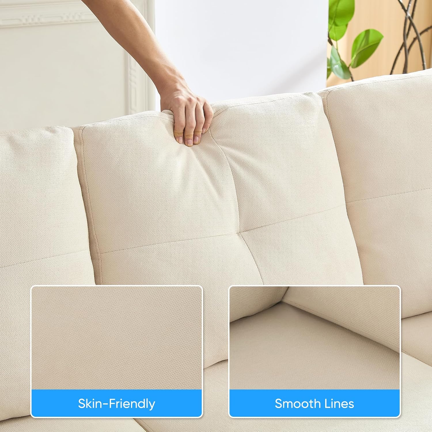 PUREMIND Sectional Home Sofa Living Room, Modern U-Shaped Sofa Couches with Double Chaise, Upholstered 4 Seater Sofa for Living Room, Apartment, Beige