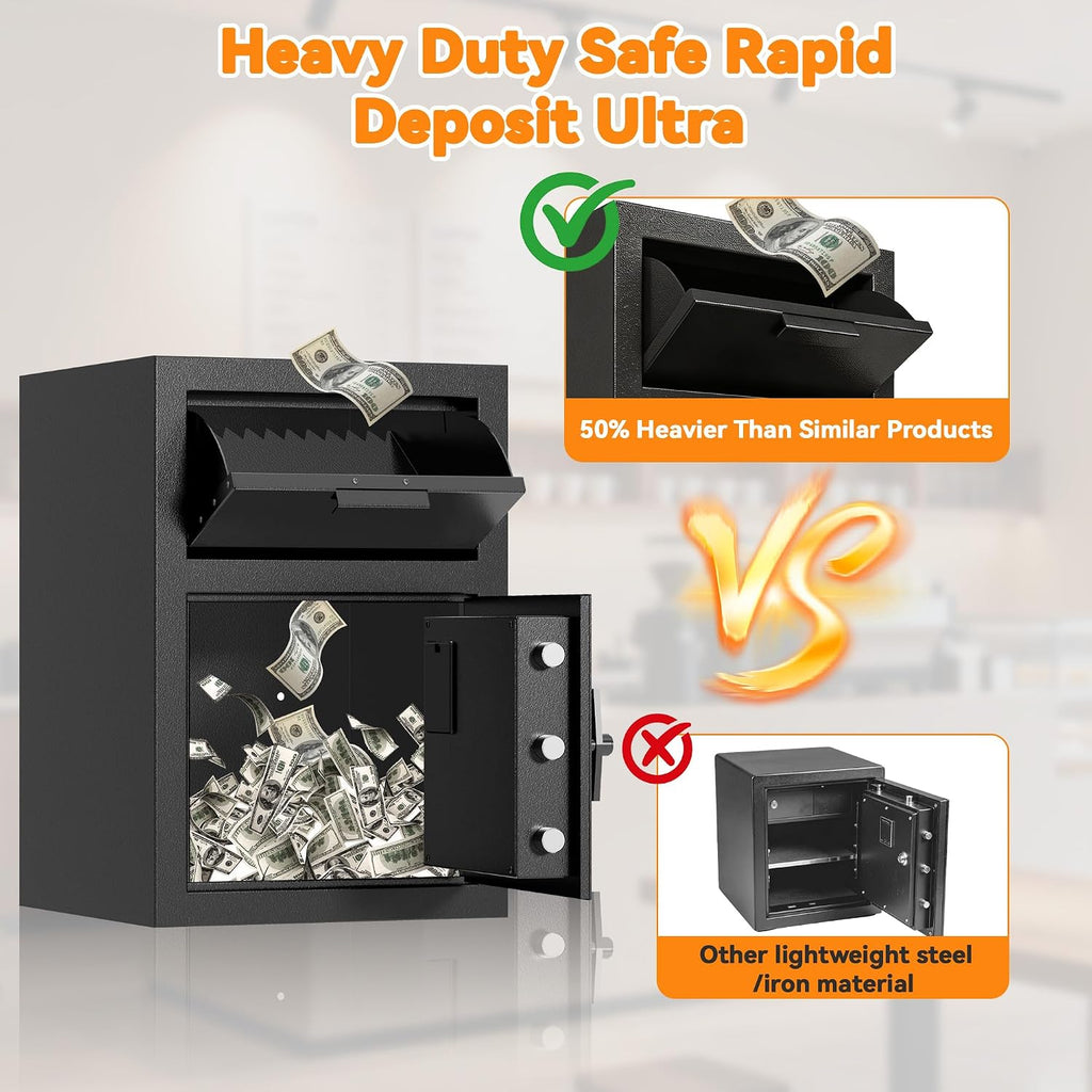 KAER 2.6 CuFt Drop Safe for Business, Cash Safe with Drop Slot, 53.8 lbs Heavy Duty Money Safe Box with Deposit Slot, Anti-Theft Safety Boxes for Home Floor Safe, Quick Access Digital Keypad Keys