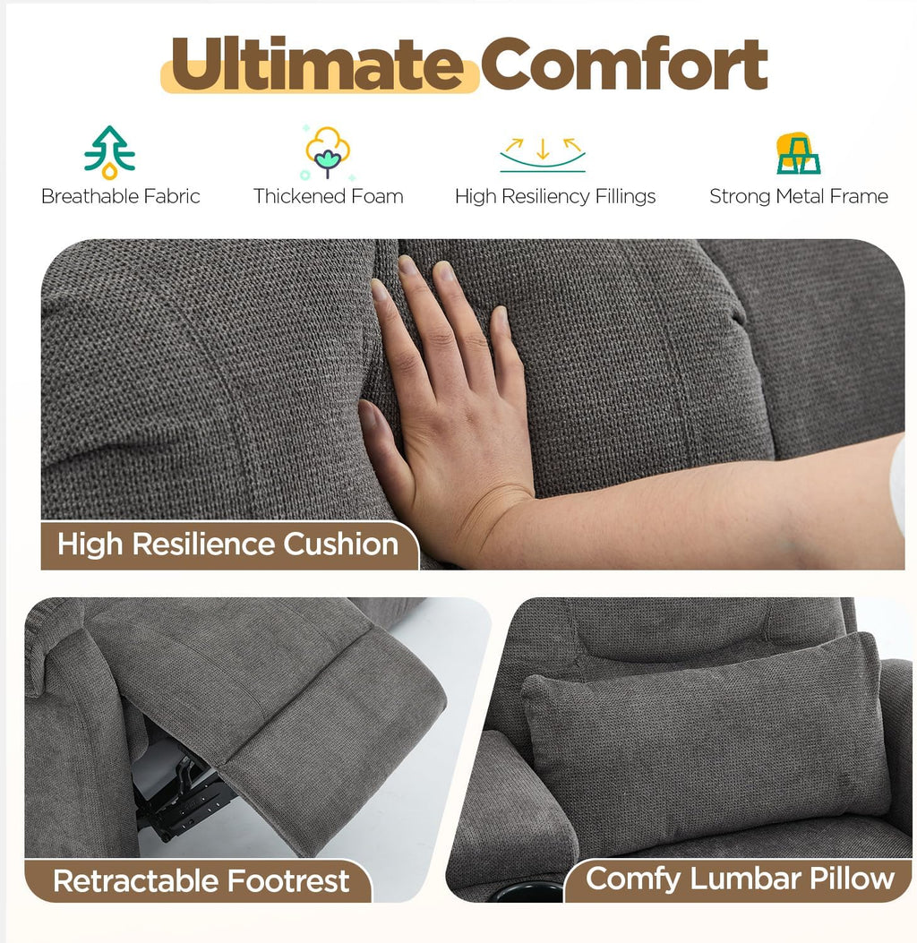 RV Loveseat Recliner with Console, Reclining Loveseat Sofa, Manual Home Theater Seating with Pockets/Cup Holders for Living Room/RV Furniture (Stone Chenille)