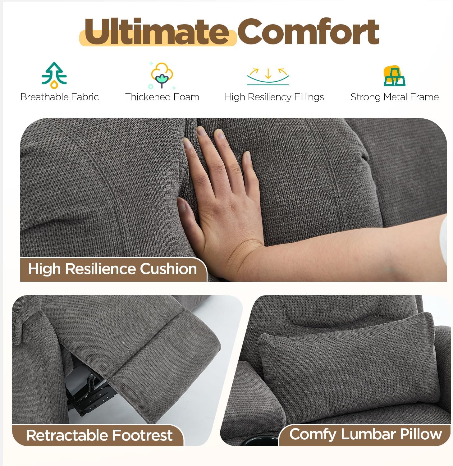 RV Loveseat Recliner with Console, Reclining Loveseat Sofa, Manual Home Theater Seating with Pockets/Cup Holders for Living Room/RV Furniture (Stone Chenille)