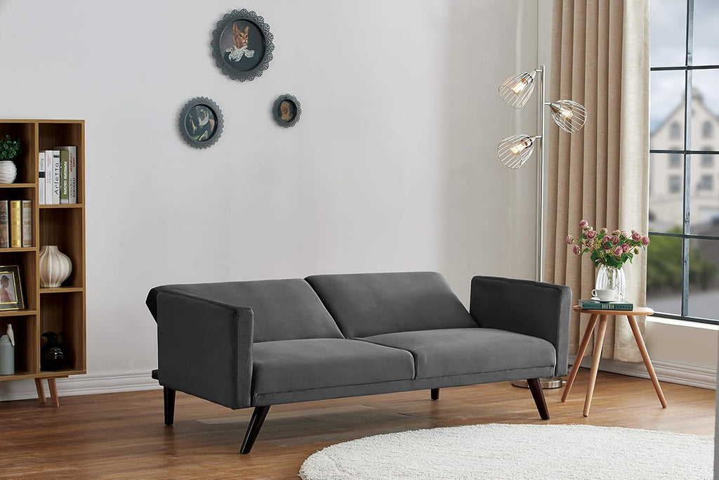 Container Furniture Direct Vintage Modern Retro Style Velvet Living Room Futon Sofa Bed, 72', Fossil Grey