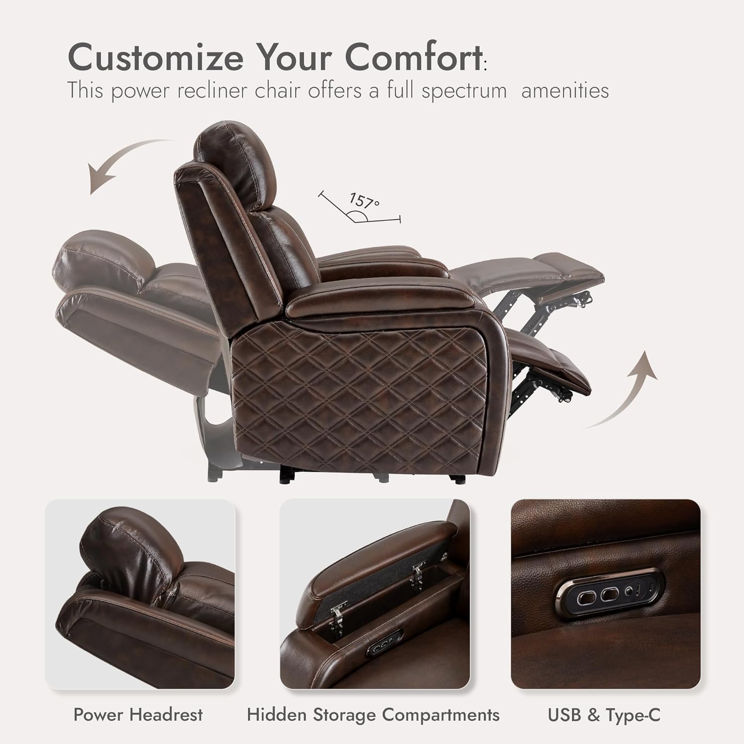 Watson & Whitely Genuine Leather Power Recliner Chairs for Adults, Zero Gravity Recliner with Power Headrest & Hidden Storage, Electric Reclining Sofa Chair for Living Room, Home Office, Dark Brown