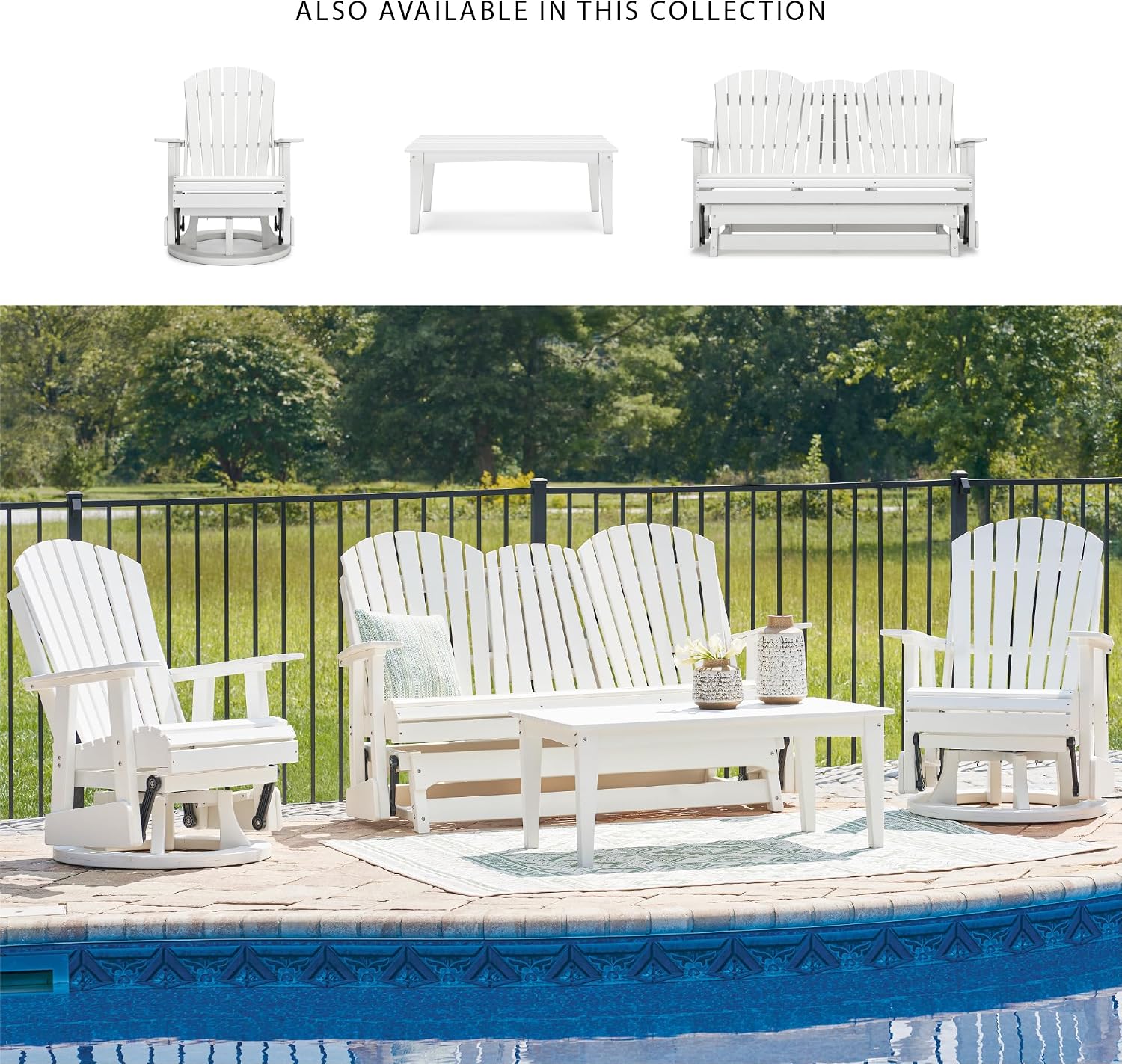 Signature Design by Ashley Hyland Wave Modern Weather Resistant HDPE Outdoor Coffee Table, White