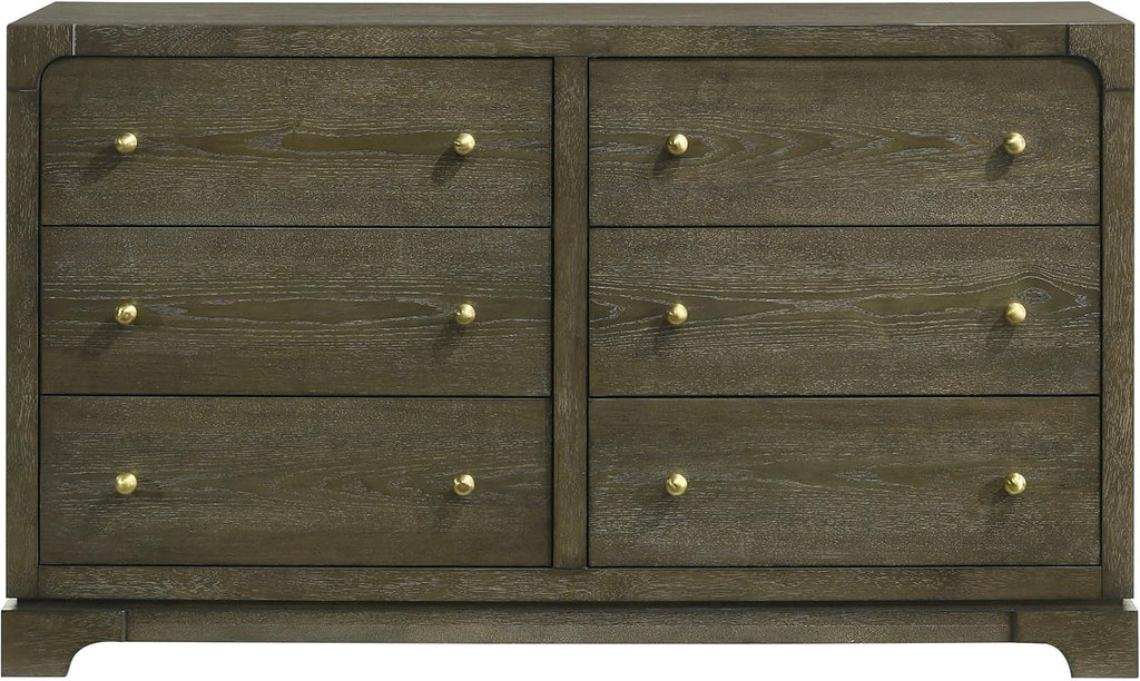 Coaster Home Furnishings - Gran Park - Wood - 6-Drawer Dresser with Brass Knobs, Felt-Lined Top, Rectangular Structure, Ball-Bearing Glides, Modern Classic Style - Bedroom - Dark Cocoa - 224933