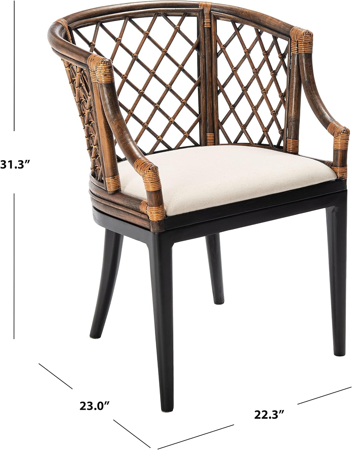 SAFAVIEH Furniture - Carlotta Rattan Arm Chair - Brown & Black - Solid Wood - Coastal Open-Arm Design - Ideal for Living Room, Sunroom, Bedroom (SEA4013C)