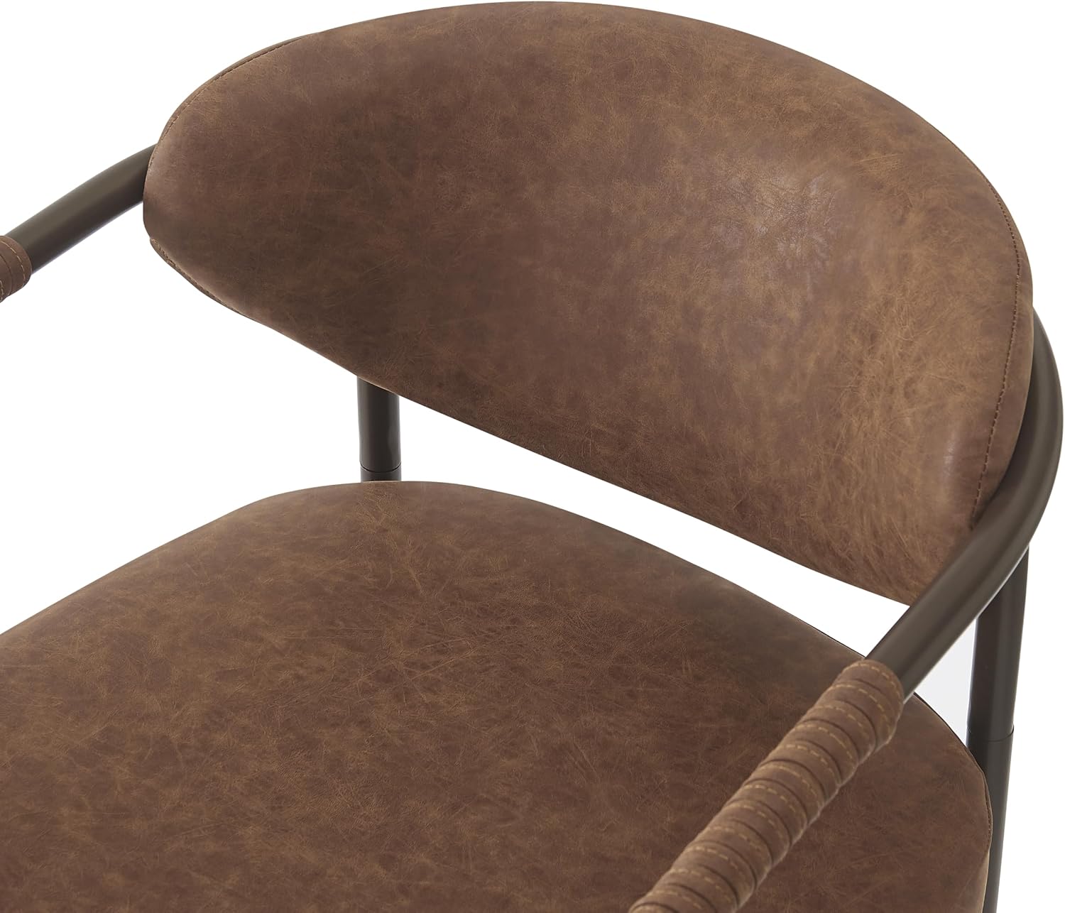 Christopher Knight Home Hyeok Modern Upholstered Dining Chairs Set of 2, Armchair Set with Metal Frame, Comfy Accent Chair with PU Leather Backrest/Seat Cushions for Kitchen/Dining Room, Brown