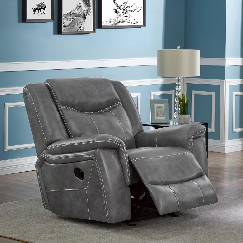 Coaster Home Furnishings - Conrad - Leatherette Upholstered Glider Recliner Chair with Overstuffed Arms, Pocket Coil Seating, and Ergonomic Lever - Living Room - 33-Inch - Gray - 650356