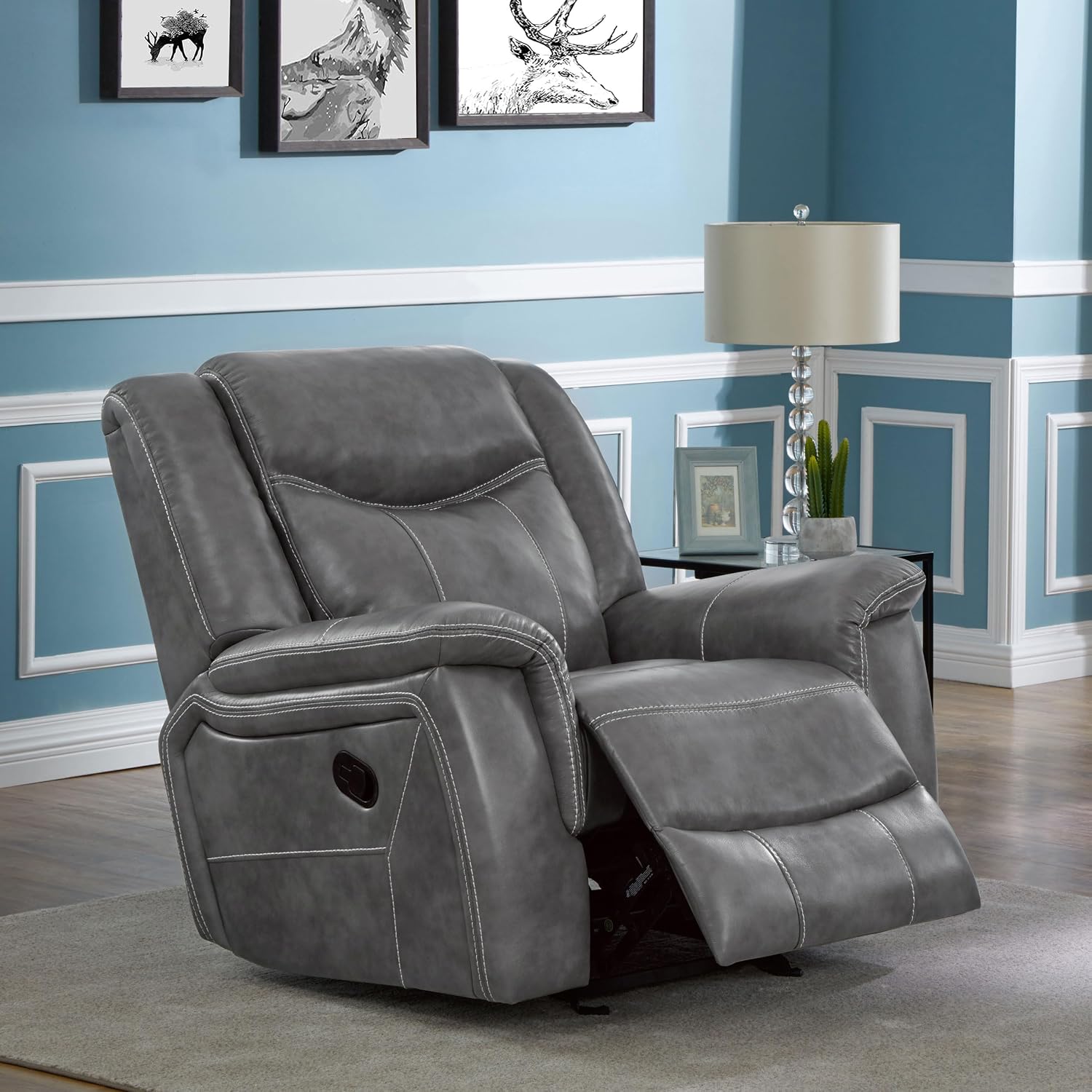 Coaster Home Furnishings - Conrad - Leatherette Upholstered Glider Recliner Chair with Overstuffed Arms, Pocket Coil Seating, and Ergonomic Lever - Living Room - 33-Inch - Gray - 650356