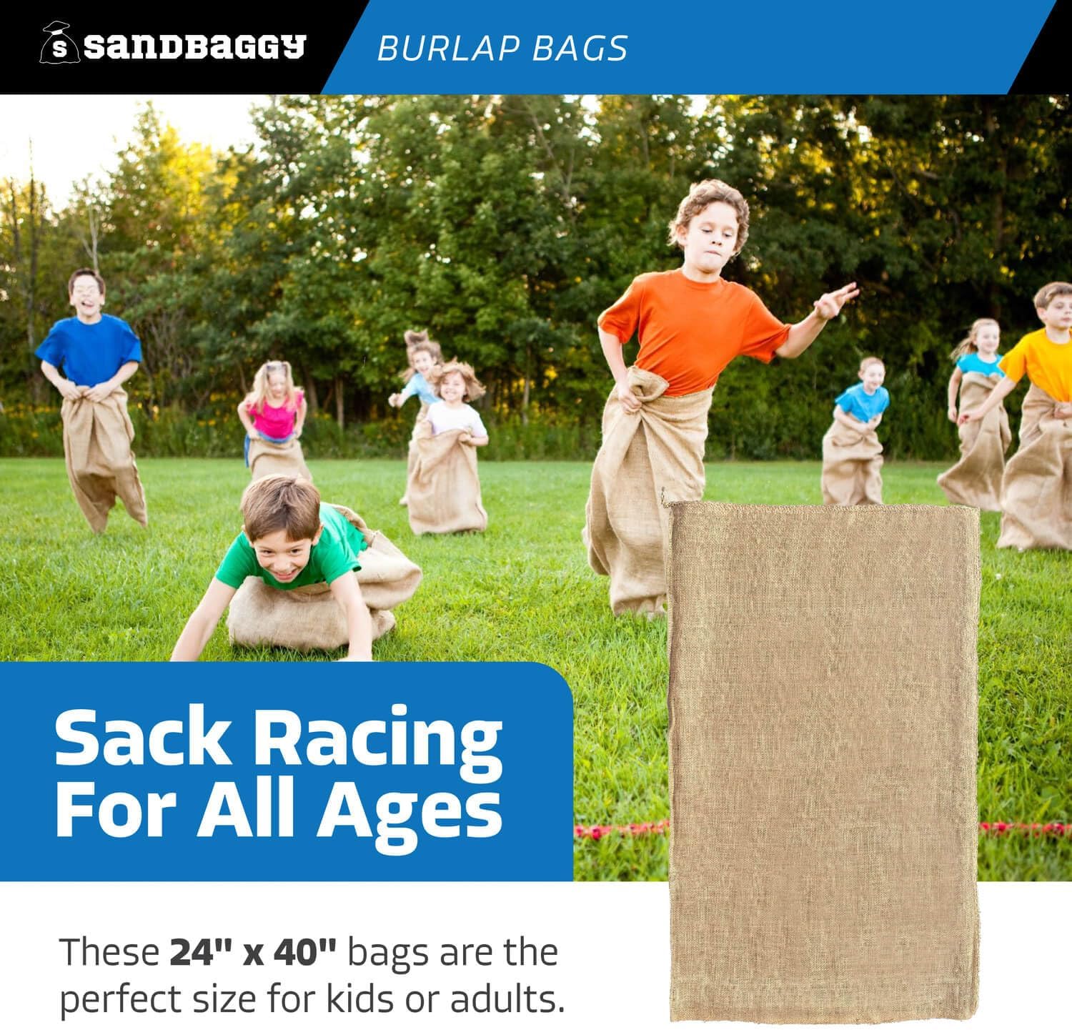 Sandbaggy Burlap Bags Large 24' x 40' - Potato Sack Race Bags for Kids & Adults | Perfect Birthday Party Game | Shrub & Plant Frost Protection - Food Grade (Pack of 100)