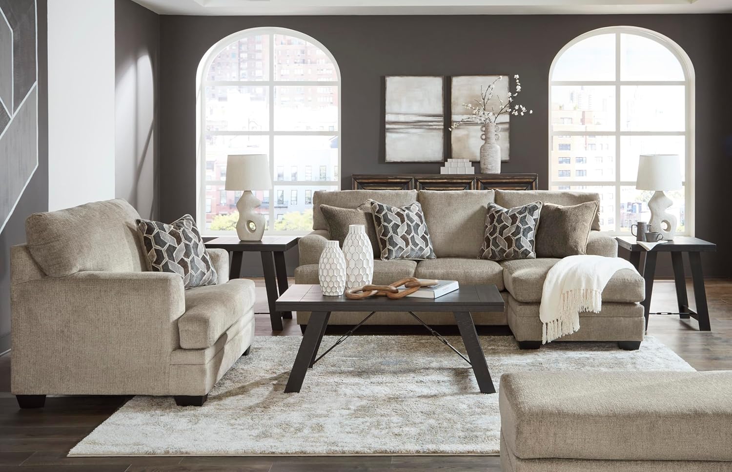 Signature Design by Ashley Stonemeade Transitional Oversized Chair with Reversible Seat Cushion and Accent Pillow, Taupe