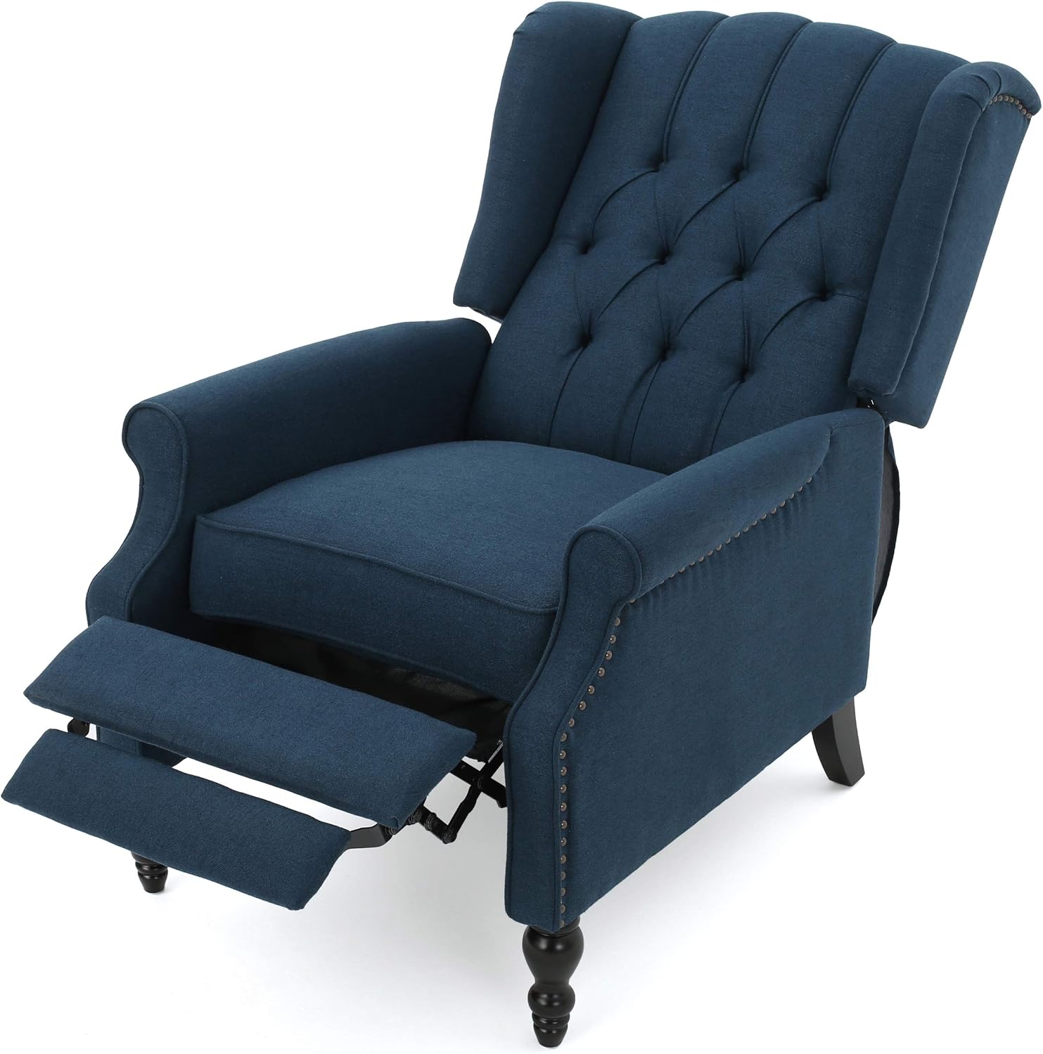 Christopher Knight Home Earlean Fabric Recliner (Set of 2), Navy Blue, Dark Brown
