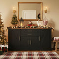 RiteSune 63' Farmhouse Buffet Sideboard Cabinet, Large Kitchen Sideboard Storage with 2 Drawers and 4 Doors, Buffet Table for Dining Room, Living Room, Black
