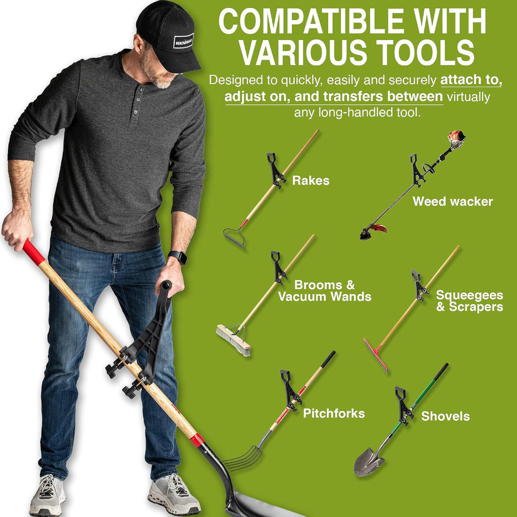 Reach Right Universal Handle Attachment for Weedeater, String Trimmer, Shovel, Rake & More | Versatile Ergonomic Back Saving Attachment for All Gardening Tools | Made in the USA | 2 Pack