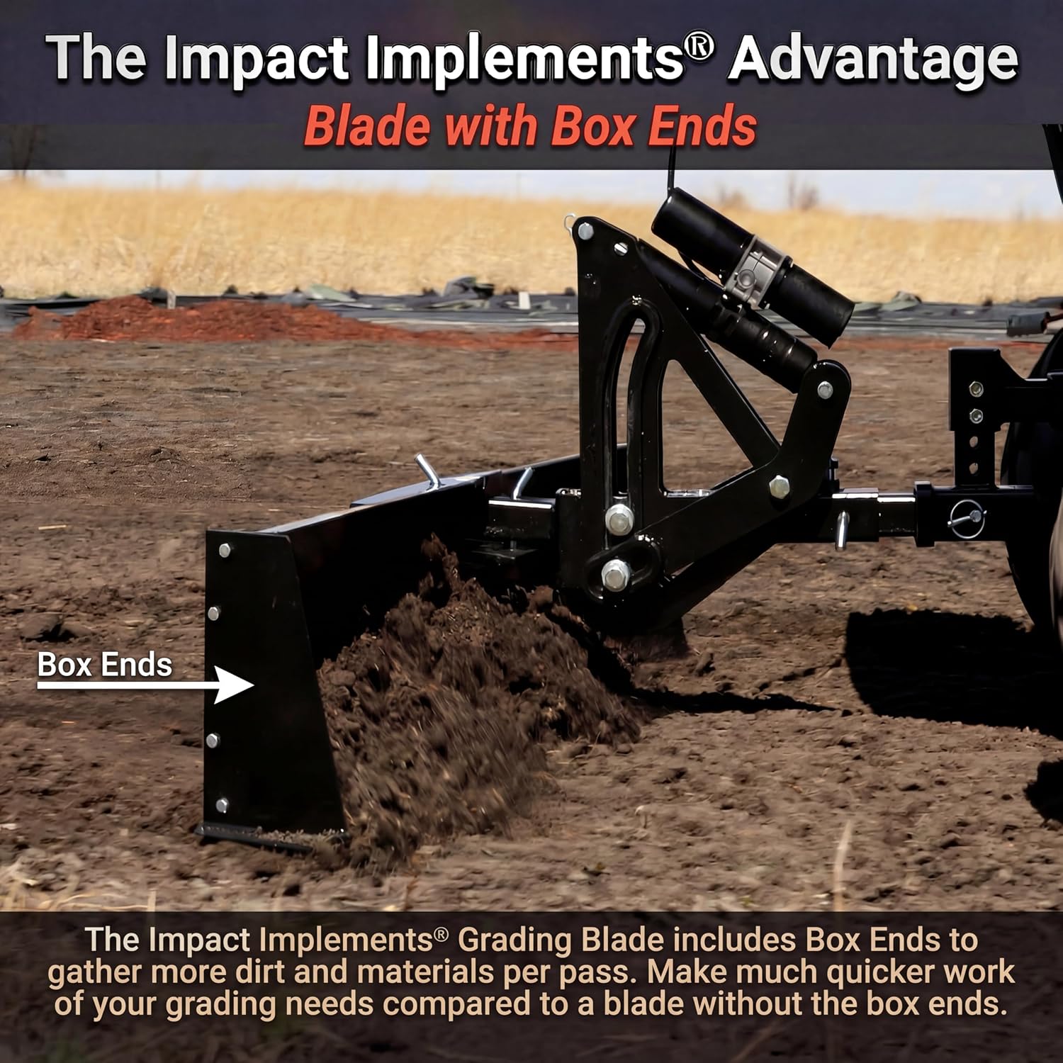 IMPACT IMPLEMENTS® 52' Grading Scraper Blade with Box Ends for ATV, UTV, & Lawn/Garden Tractors. Grade and Level Dirt for Preparing Seed Beds.
