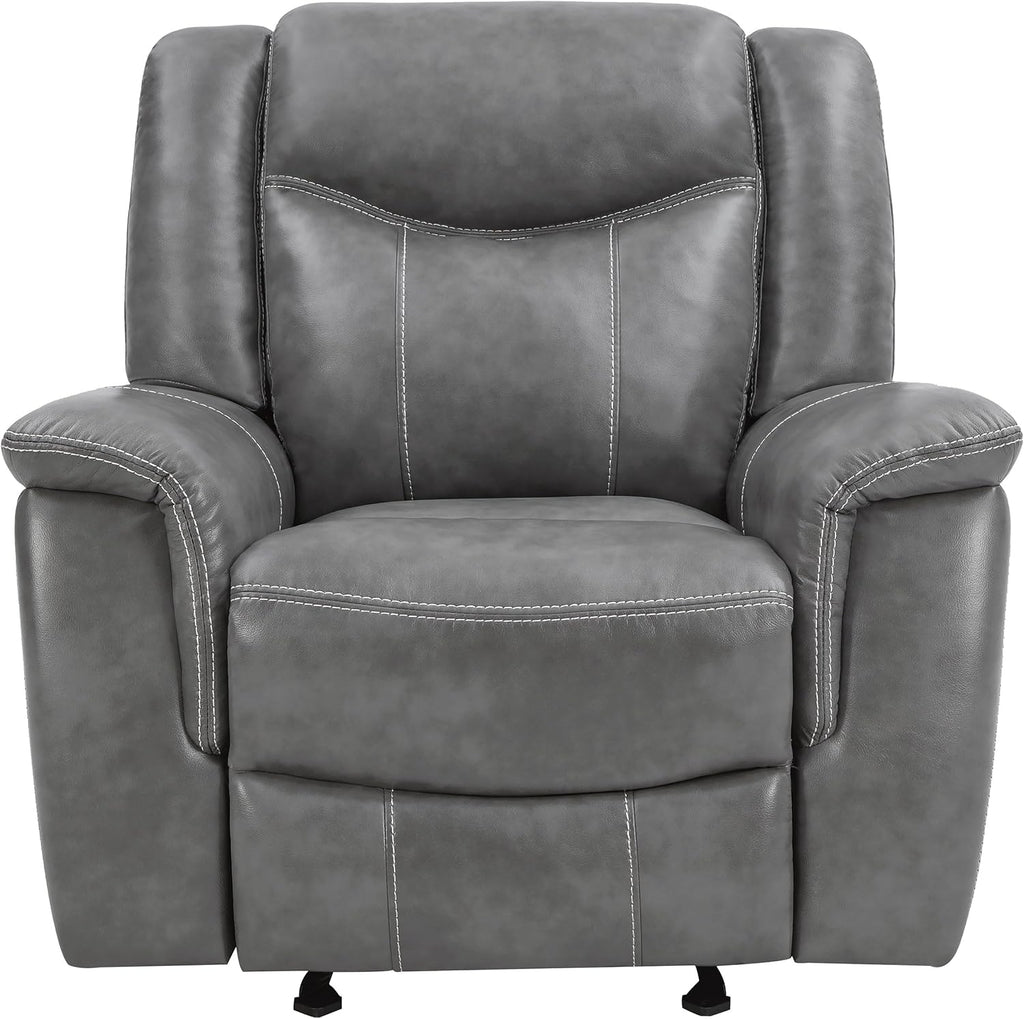 Coaster Home Furnishings - Conrad - Leatherette Upholstered Glider Recliner Chair with Overstuffed Arms, Pocket Coil Seating, and Ergonomic Lever - Living Room - 33-Inch - Gray - 650356