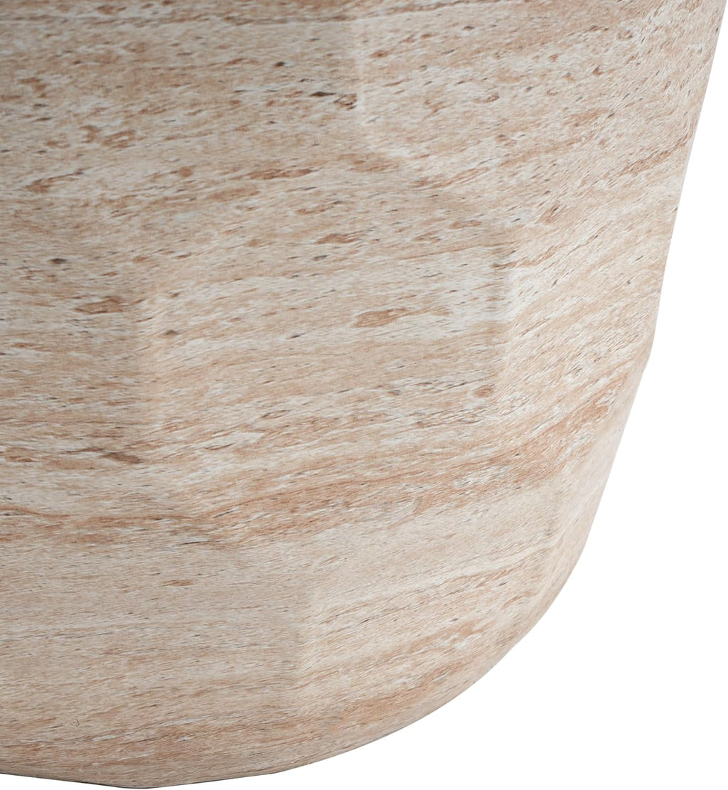 Christopher Knight Home Jaym 18.25' H Indoor Outdoor Accent Side Table, Patio Decorative End Table, Polygon Lightweight Concrete Garden Stool for Patio Balcony & Garden Decor, Travertine