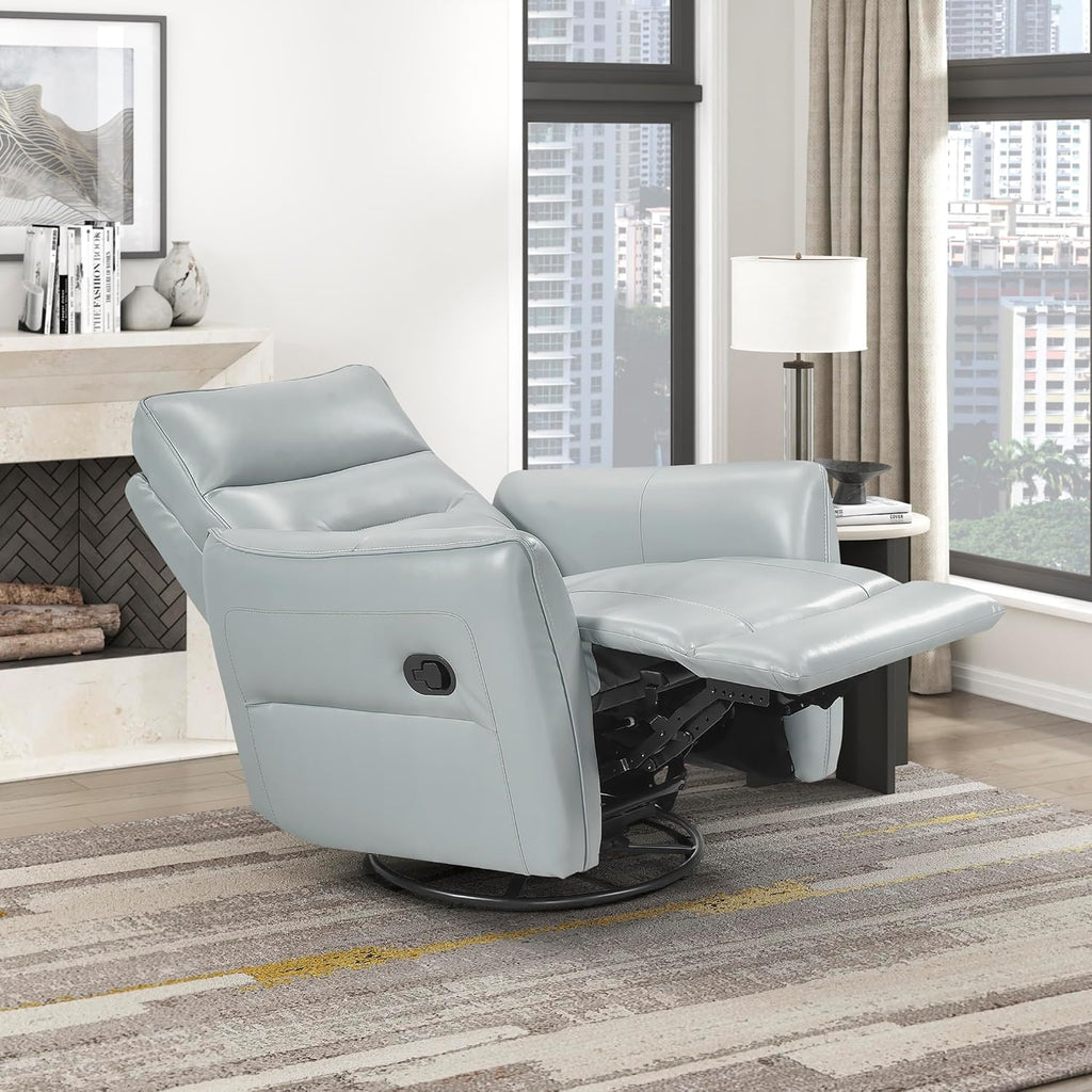 Lexicon Swivel Glider Reclining Chair, Top Grain Leather Match Manual Recliner, Comfy Nursery Glider Recliner, Swivel Reclining Chair for Living Room/Office/Bedroom/Apartment, Aqua