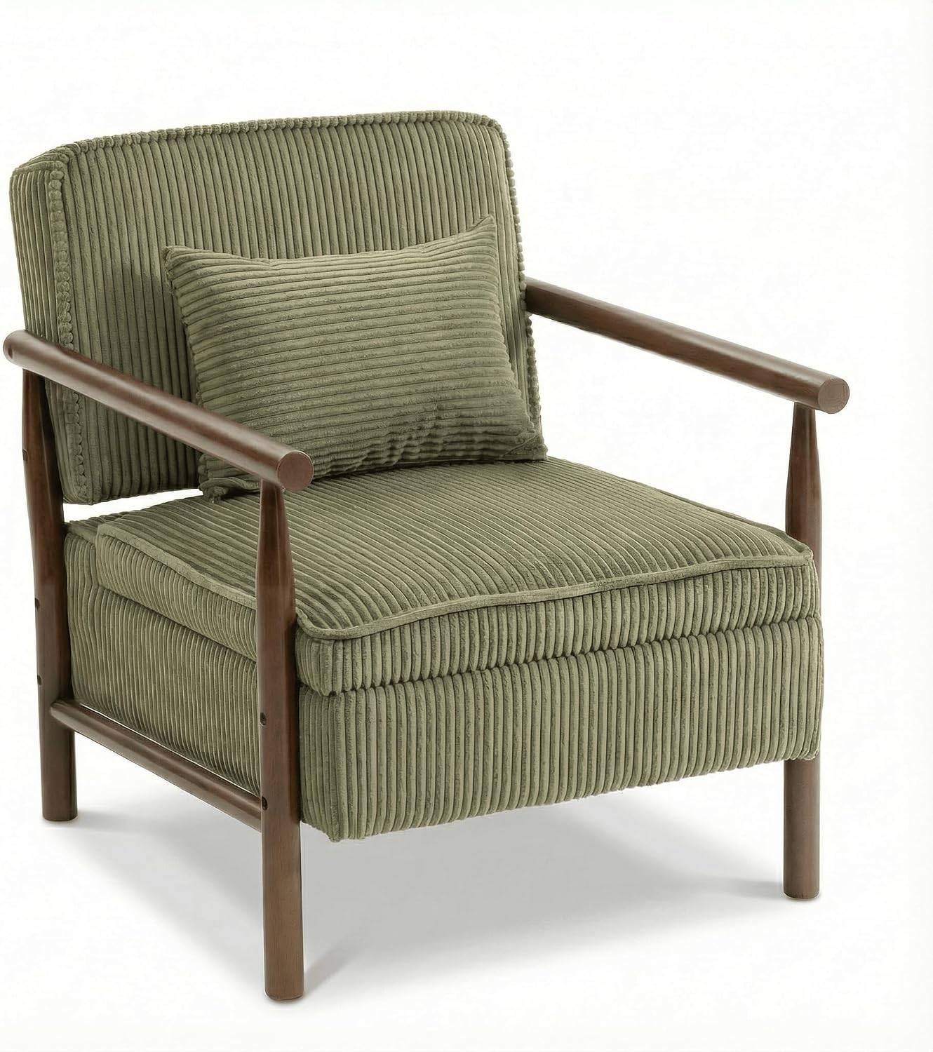 Accent Chair with Hidden Storage, Mid-Century Upholstered Armchair with Solid Wood Frame, Corduroy Fabric Accent Chair for Living Room, Bedroom, and Reading Corner(Green)