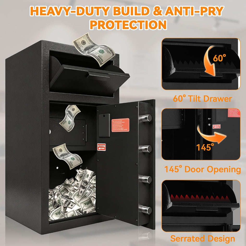 KAER 6.5 CuFt Drop Safe for Business, Cash Safe with Drop Slot, 72 lbs Heavy Duty Money Safe Box with Deposit Slot, Anti-Theft Safety Boxes for Home Floor Safe, Quick Access Digital Keypad Keys