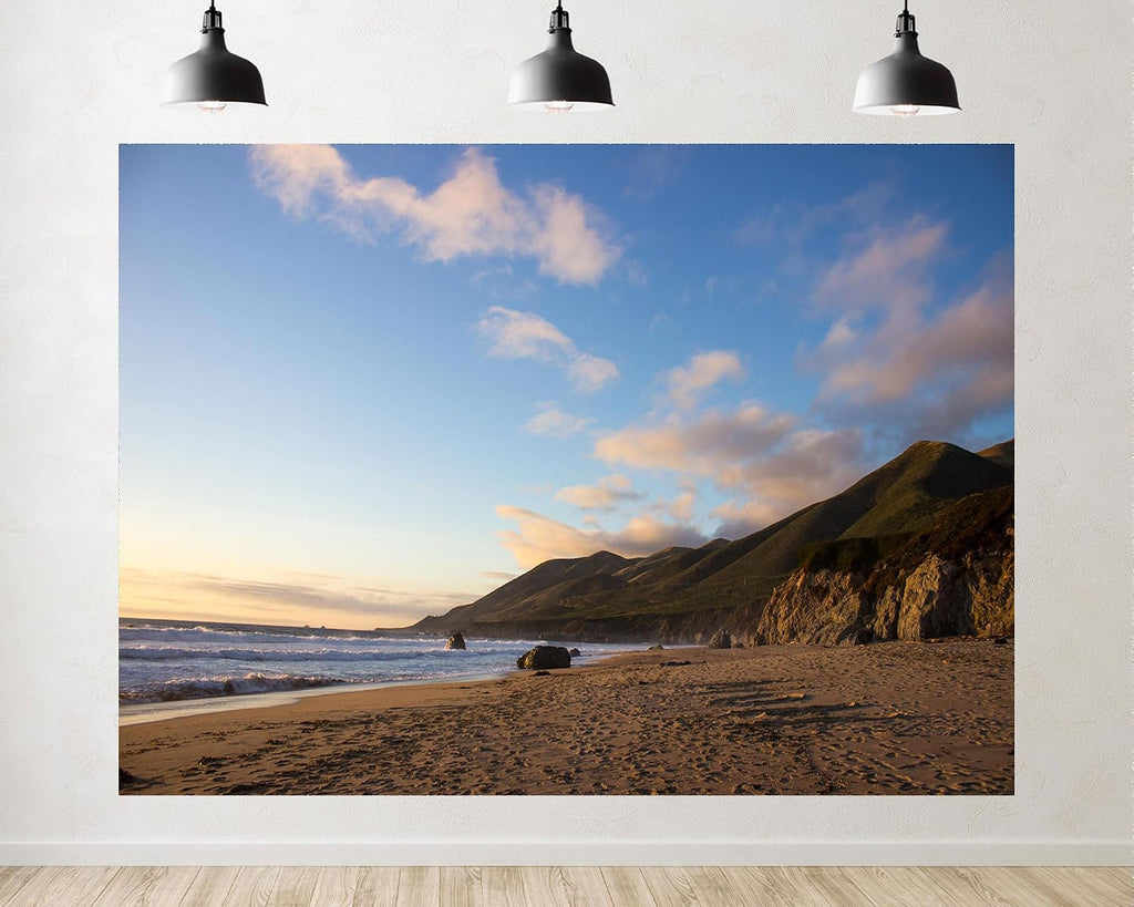 Trykid 20x10ft Coastal Beach Green Mountain Backdrop Sunset Ocean Wave Scenery Photography Background Vacation Camping Party Decoration Tapestry Photo Studio Prop Fabric