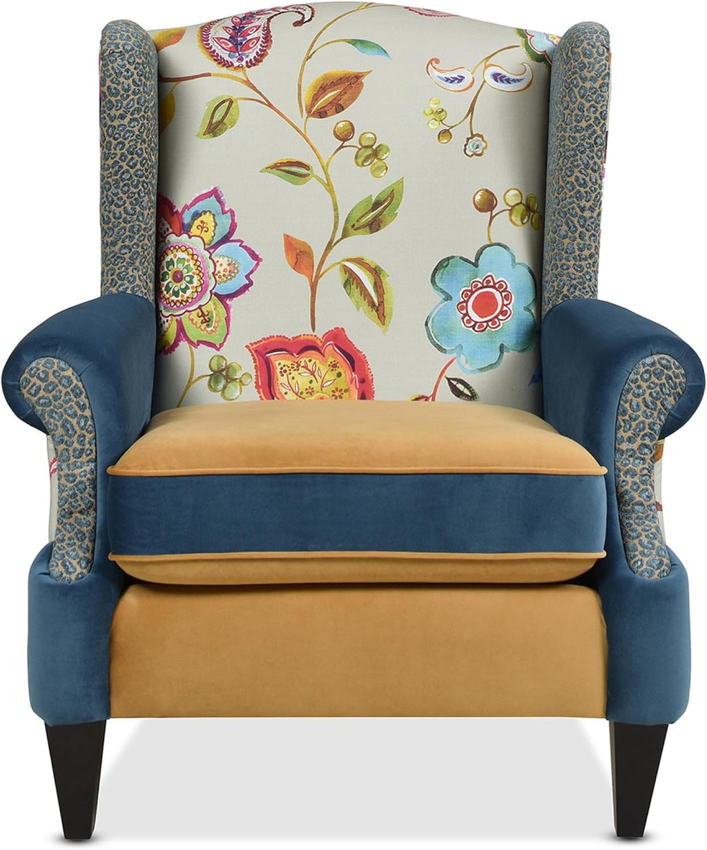 Jennifer Taylor Home Anya Eclectic Floral Patchwork Boho Chic Wingback Large Living Room Lounge Accent Arm Chair
