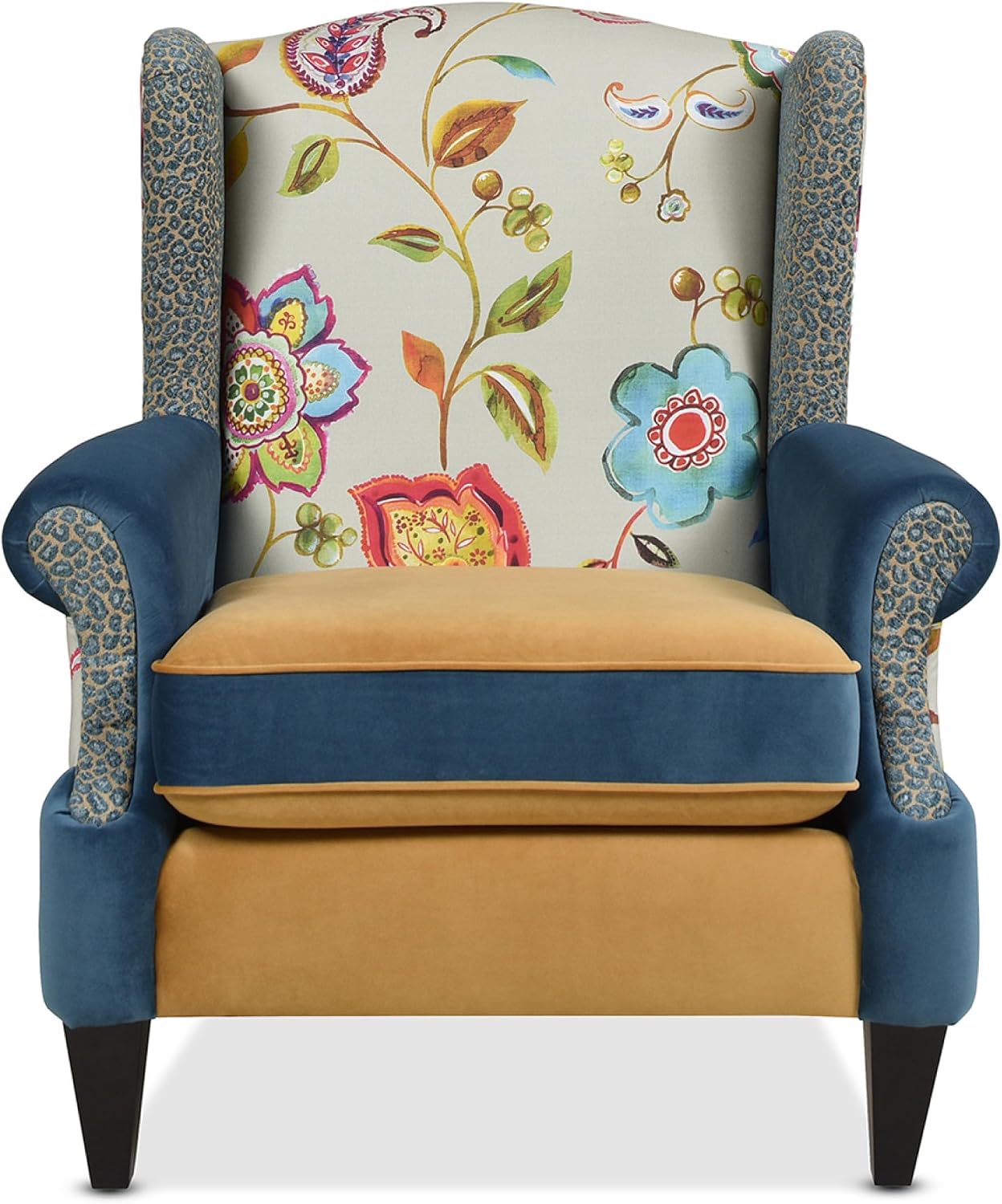 Jennifer Taylor Home Anya Eclectic Floral Patchwork Boho Chic Wingback Large Living Room Lounge Accent Arm Chair