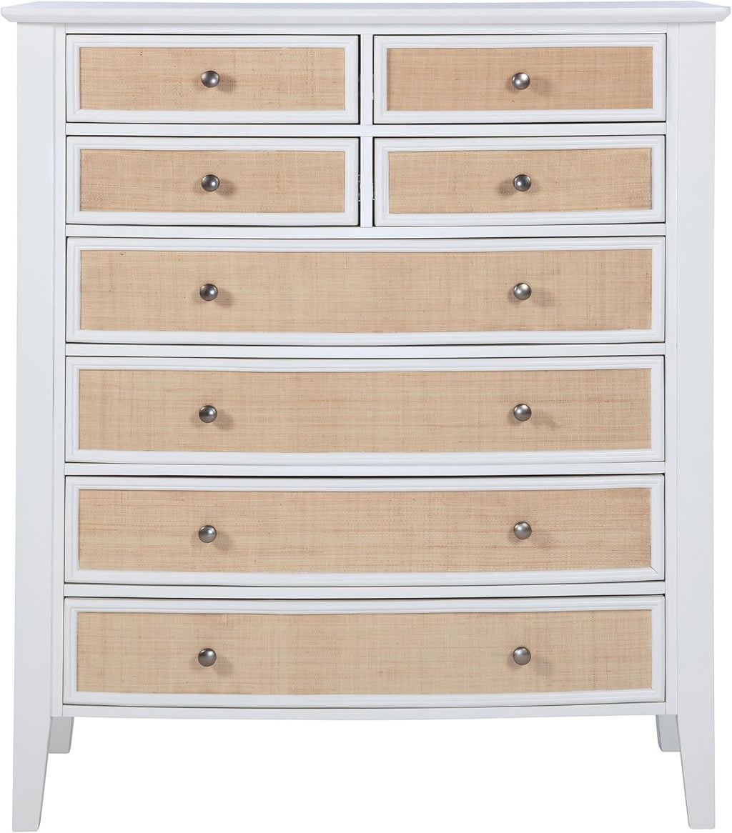 Coaster Home Furnishings - Bexhill - Wood - 8-Drawer Chest with Rattan Fronts, Black Felt Lining and Convex Design - Coastal - Bedroom - White - 223475