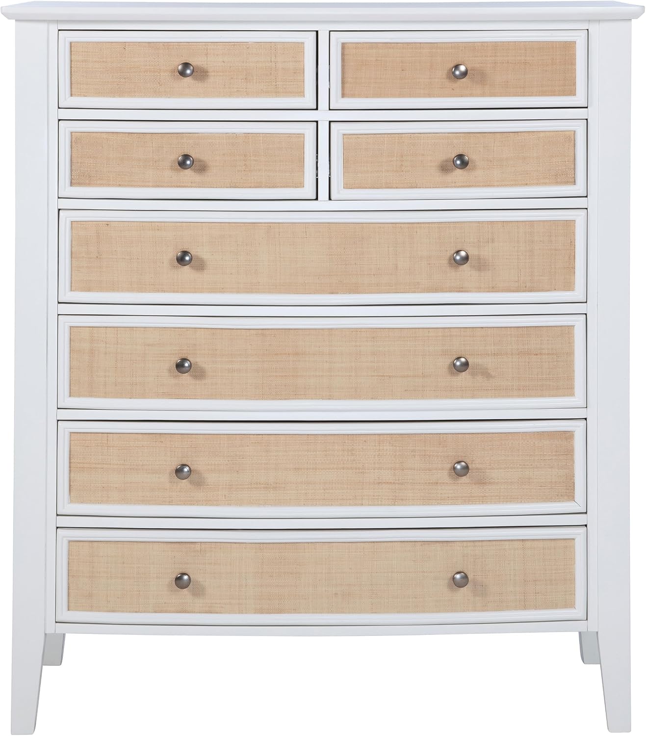 Coaster Home Furnishings - Bexhill - Wood - 8-Drawer Chest with Rattan Fronts, Black Felt Lining and Convex Design - Coastal - Bedroom - White - 223475