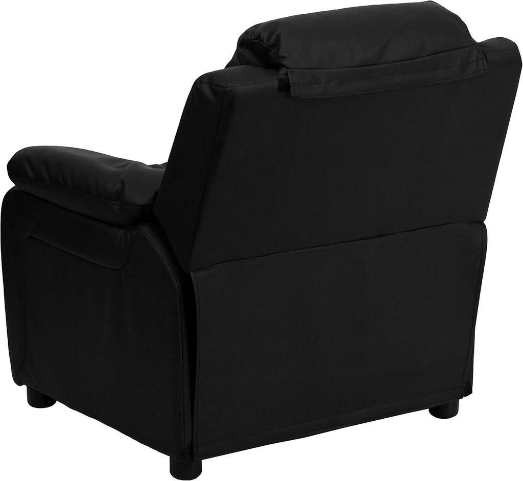 Flash Furniture Charlie LeatherSoft Kids Recliner with Flip-Up Storage Arms and Safety Recline, Contemporary Reclining Chair for Kids, Supports up to 90 lbs., Black