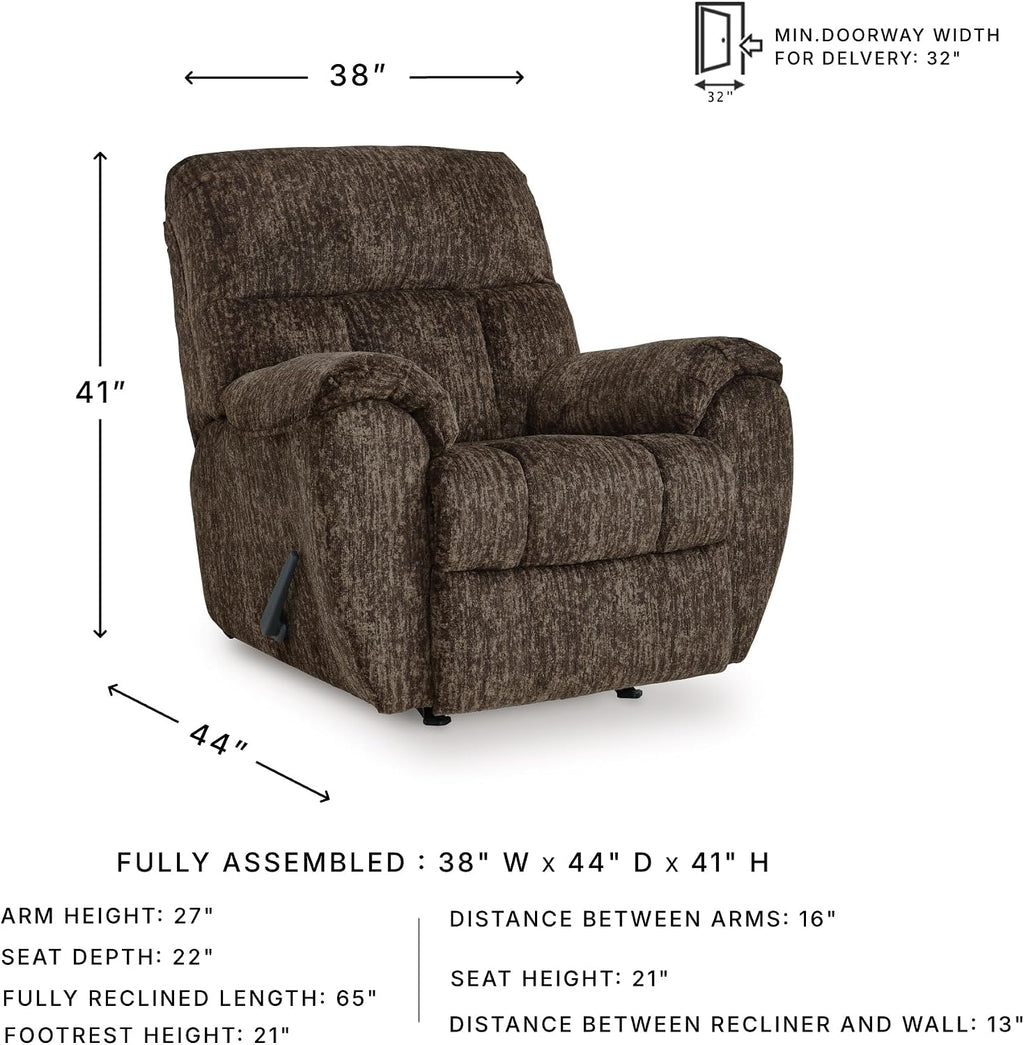Signature Design by Ashley RiverCam Oversized Recliner Chair, Manual Rocker, Pillow-Top Arms and Polyester Fabric, Ideal for Living Room and Nursery, Chocolate Brown, 38' W