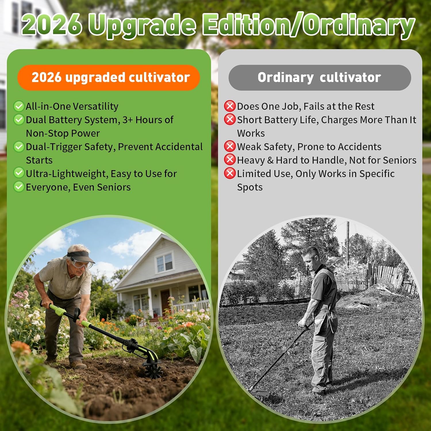 21V 2-in-1 Cordless Mini Tiller Cultivator with 2×4.0Ah Batteries, 235RPM Electric Garden Rototiller, 4' Width & Depth Soil Cultivator with Extension Rod, Lightweight Handheld Tiller for Garden Beds