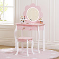 Spirich Kids Vanity, Girls Vanity Set with Mirror and Stool and Lights, Kids Vanity Table and Chair Set, Wooden Princess Makeup Desk Dressing Table (Flower Shape with LED Strip)