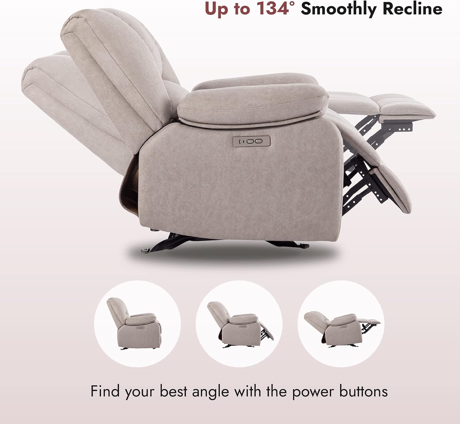 Watson & Whitely Power Recliner Chair for Adults, Fabric Electric Glider Reclining Chair for Living Room and Nursery, Upholstered Rocker Recliner with USB Port, Creamy Grey
