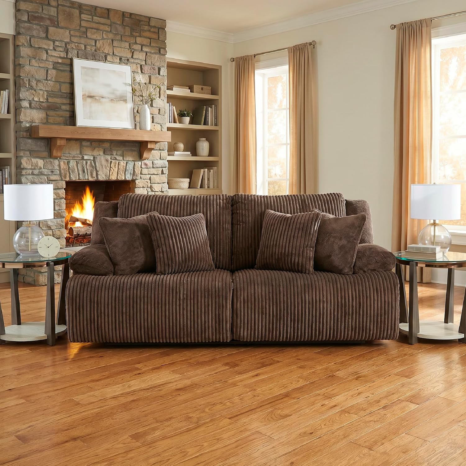Signature Design by Ashley Top Tier Modern 2-Piece Reclining Sectional Loveseat with 4 Accent Pillows, Dark Brown