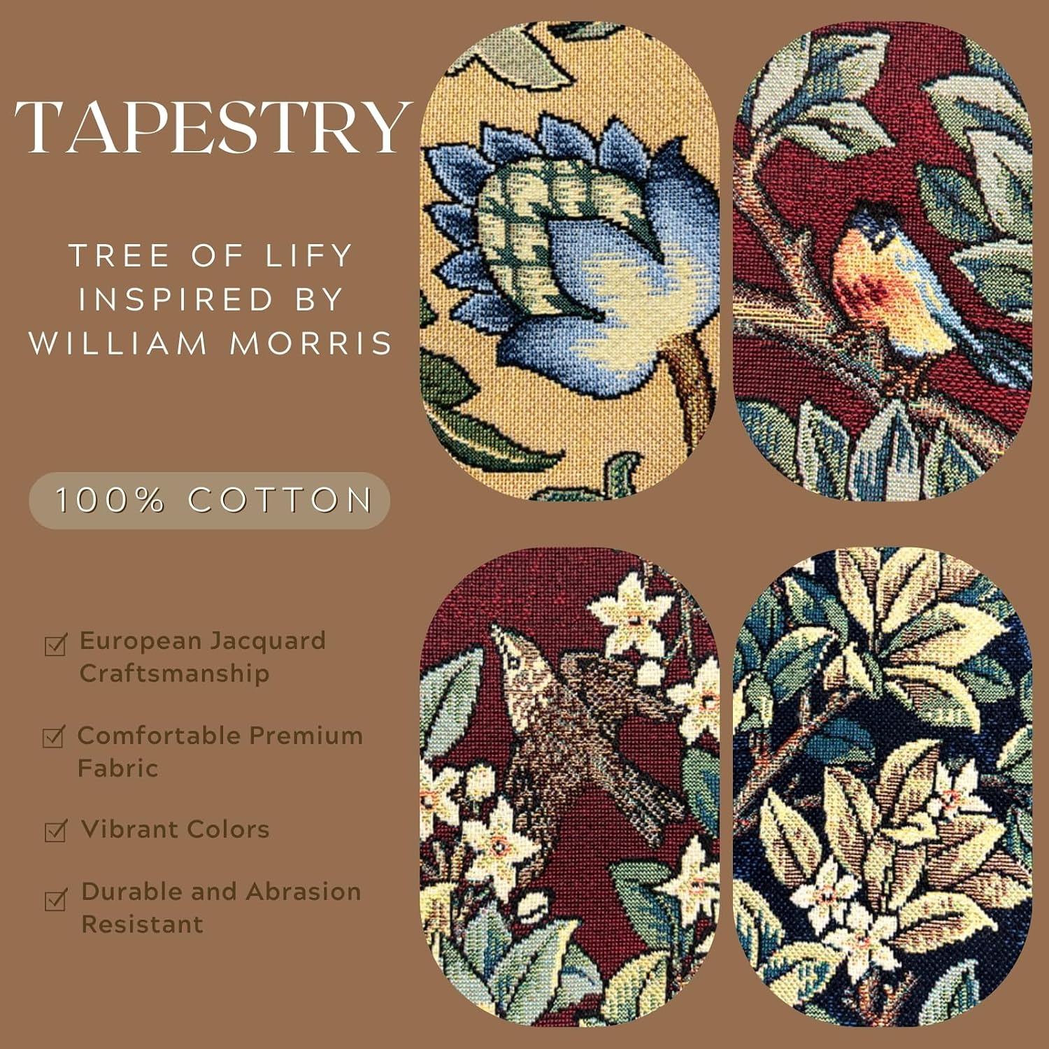 ORITURAL Medieval Tapestry, William Morris Tree of Life Tapestry, Vintage Tapestry, Jacquard Woven Tapestry Wall Hanging, Large Wall Tapestry for Living Room (Blue, 35L x 27W, Unframed)