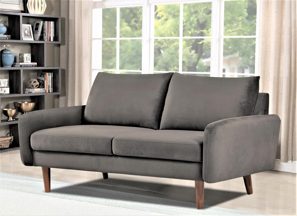 Container Furniture Direct Kent Velvet Loveseat Sofa for Modern Living Rooms and Compact Spaces, Comfy 2 Seater Couch Studio Apartment Furniture with Sleek Design, Grey