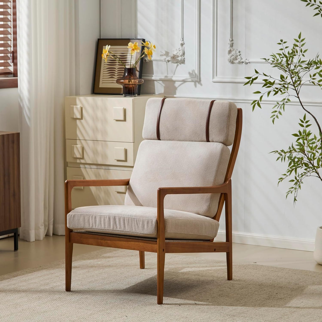 Christopher Knight Home Nadine Upholstered Accent Chair, Wooden Club Chair, Cushions Support Armchair, Comfy Lounge, Single Reading Sofa, Solid Wood Frame Armchair for Living Room Home, Light Gray