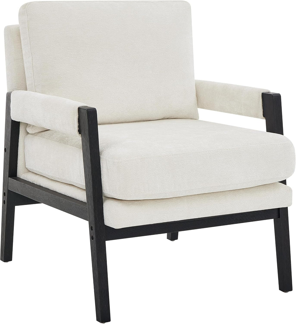 Roundhill Furniture Kelly Mid-Century Modern Chenille Upholstered Accent Armchair, White