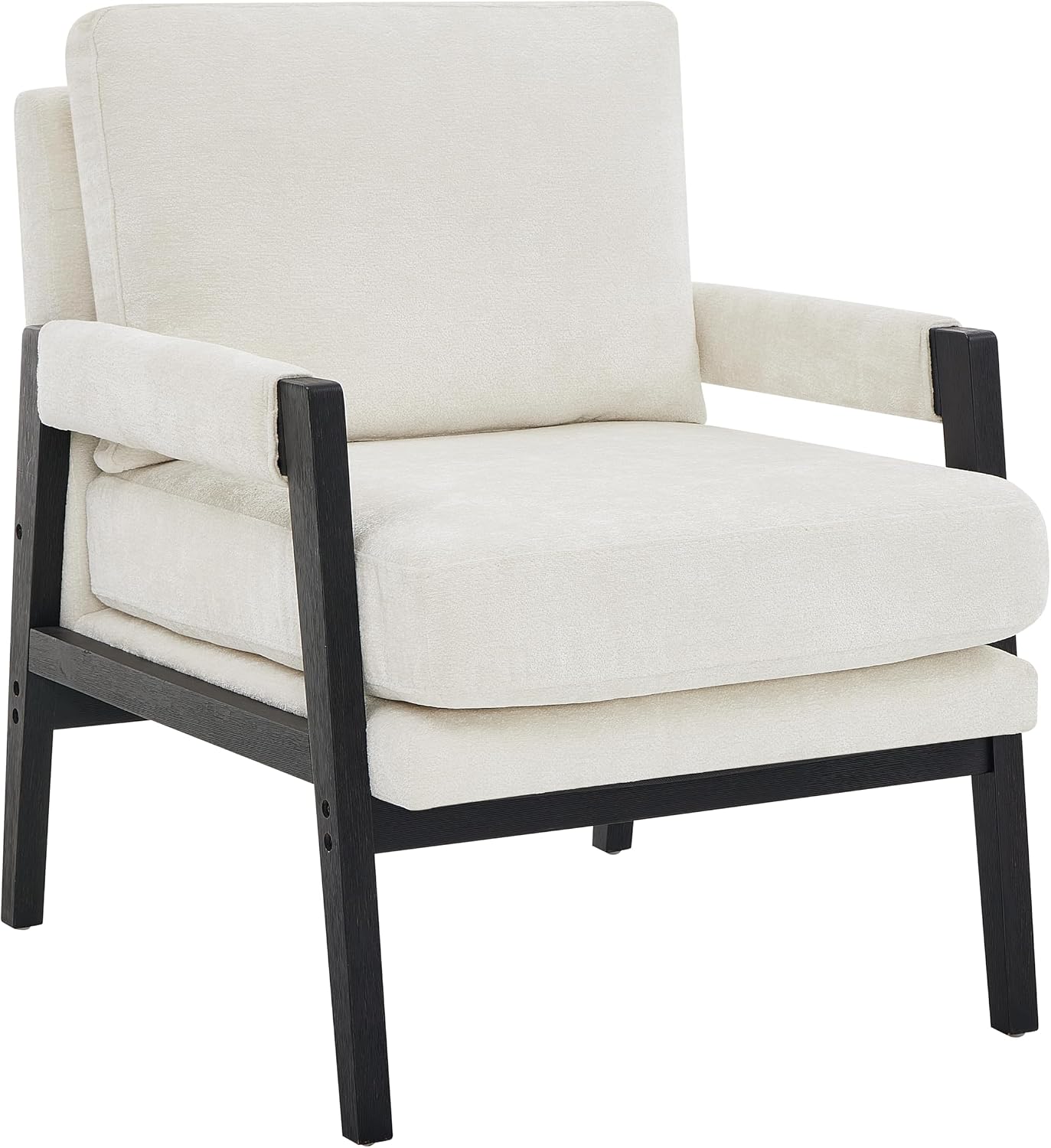 Roundhill Furniture Kelly Mid-Century Modern Chenille Upholstered Accent Armchair, White