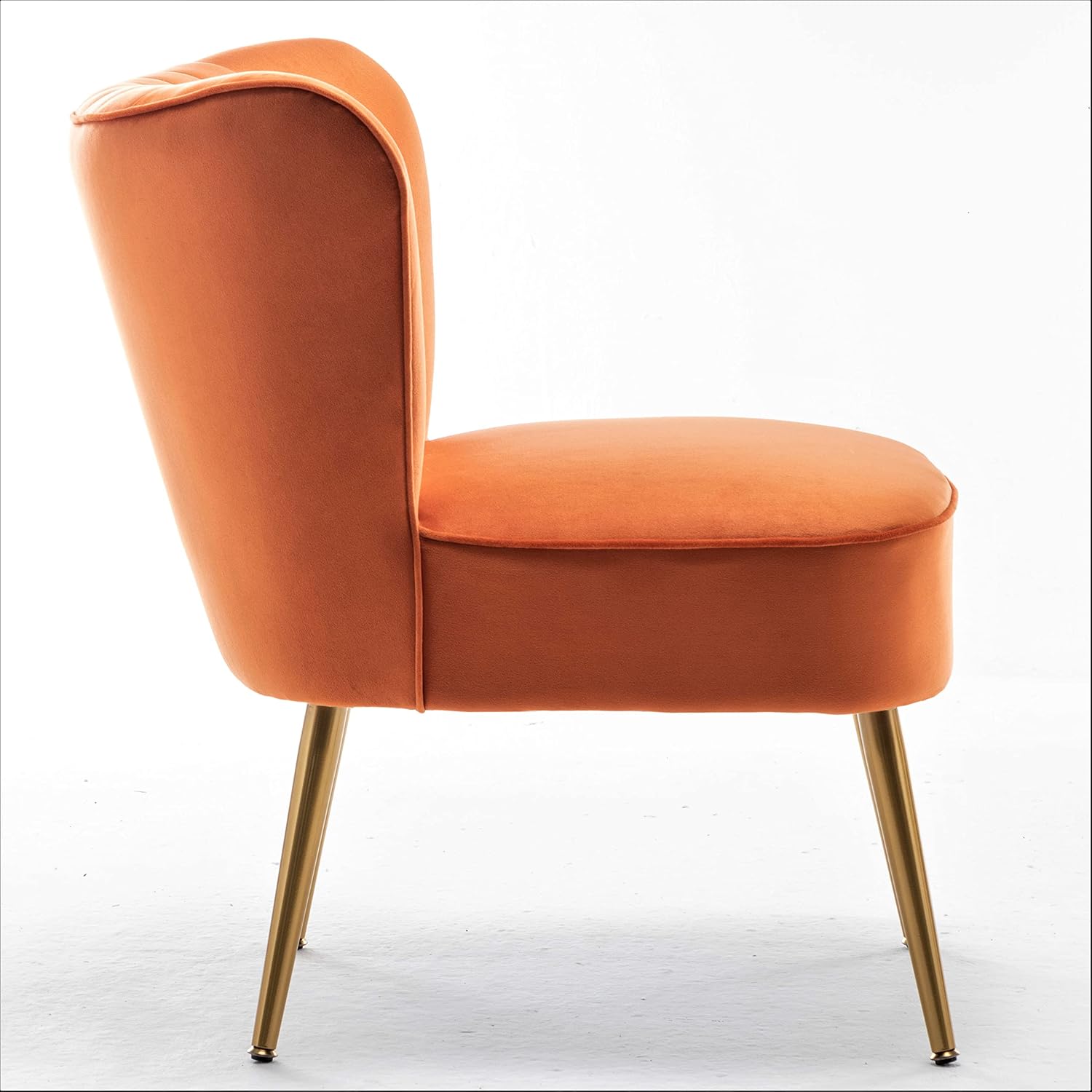 Container Furniture Direct Modern Velvet Accent Chair for Living Room, Bedroom, or Entryway, Stylish and Comfortable Armless Design with Metal Legs, Orange Red