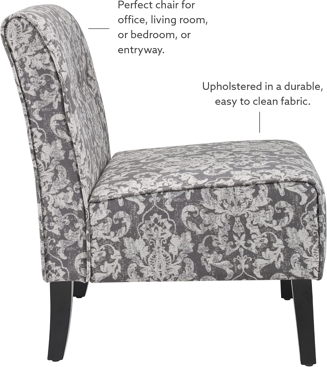 Linon Coco Accent Chair, Gray Damask