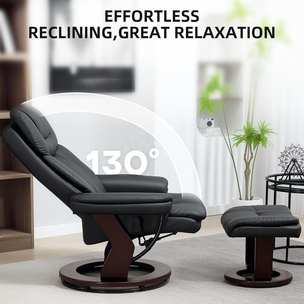 HOMCOM Recliner Chair with Ottoman, PU Leather Swivel Recliner with Comfy Footrest, Upholstered Adjustable Living Room Chair and Ottoman Set, Black