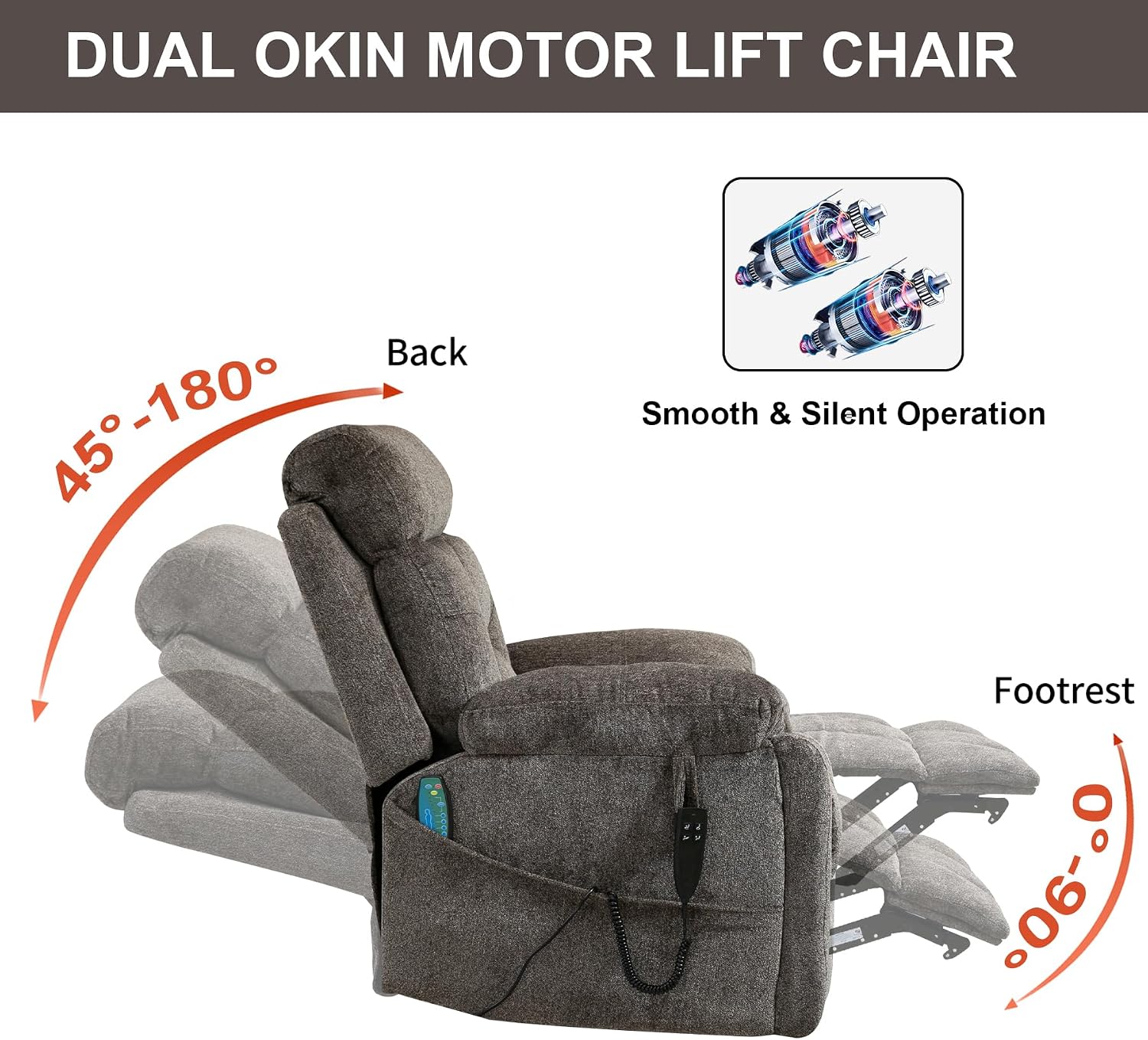 Oversized Lift Recliner Chair for Big and Tall Elderly, 26' Extra Wide Seat Power Lift Recliners with Heat and Massage, Dual Motor Electric Lay Flat Living Room Sofa with Lumbar Pillow
