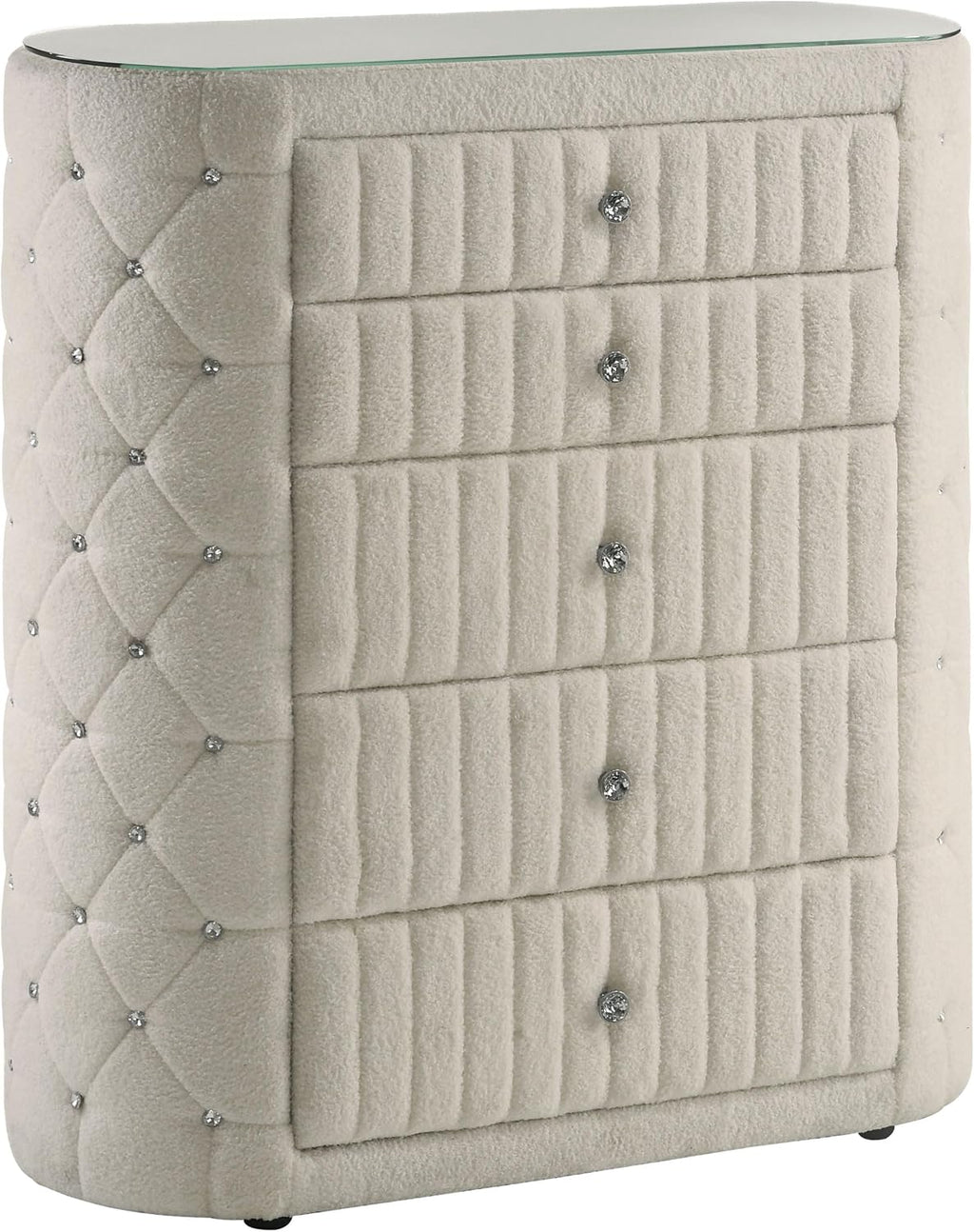 Coaster Home Furnishings - Sonya - Wood - 5-Drawer Chest with Crystal-Like Pulls, Diamond Tufting and Glass Top - Bedroom - Ivory - 360115